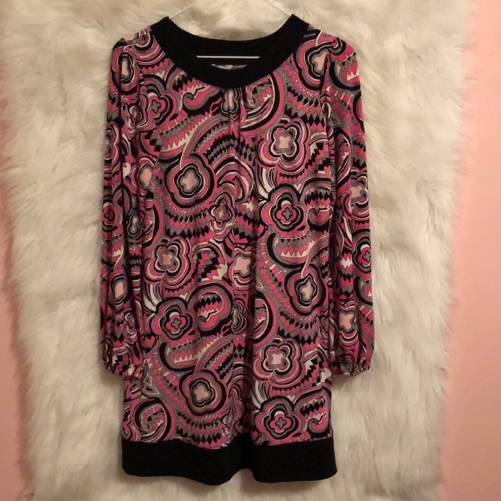Pink, black, and white designer dress